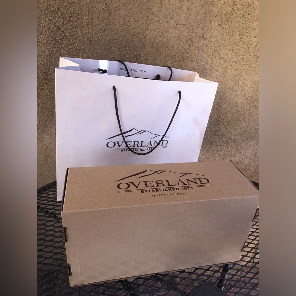 Overland Sheepskin Co. Empty bag and box